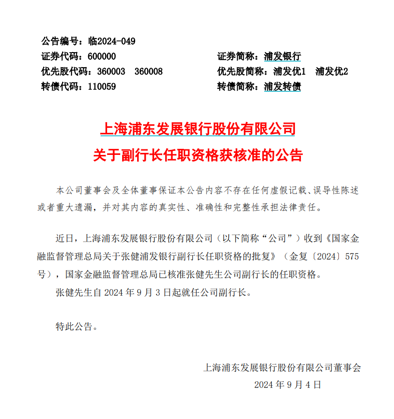 浦发银行副行长张健担任浦银安盛基金董事长|界面新闻 · 快讯